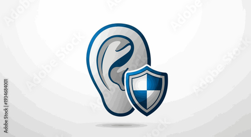Conceptual Illustration Depicting Auditory Protection With Shield and Ear Symbols