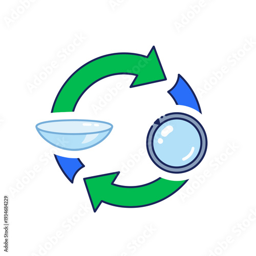 Conceptual Illustration Depicting Contact Lens Care and the Renewal Process with Arrows