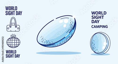 Conceptual Illustration Depicting World Sight Day With Contact Lenses and Related Imagery