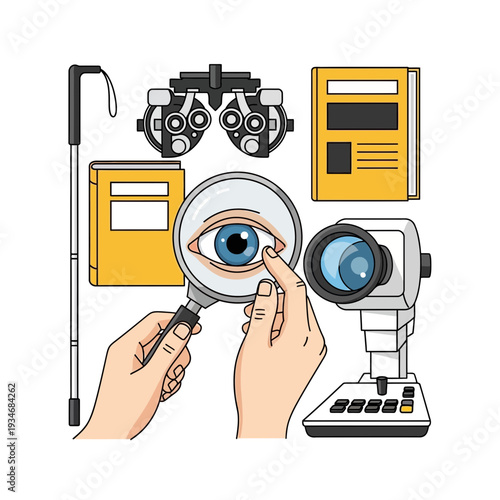 Comprehensive Eye Care and Vision Examination: A Detailed Illustration of Optical Tools