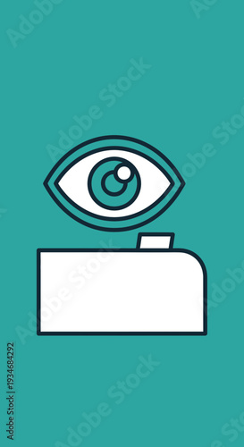 Conceptual Illustration: Eye Hovering Above a Rectangular Structure Suggesting Vision and Awareness