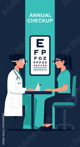 Comprehensive Eye Examination: A Doctor Assists Patient with Vision Testing for Annual Health