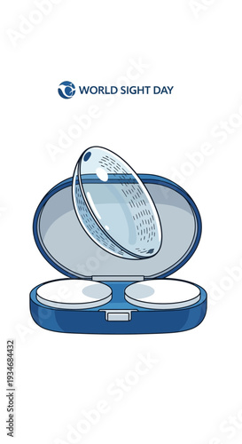 Conceptual Illustration of Lens Case and Contact Lens for World Sight Day Celebration