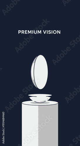 Conceptual Illustration of Premium Vision Featuring a Contact Lens and Display Stand