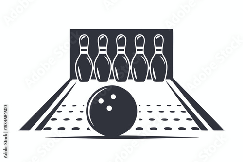 Bold monochrome shows a bowling ball poised to strike the pins squarely