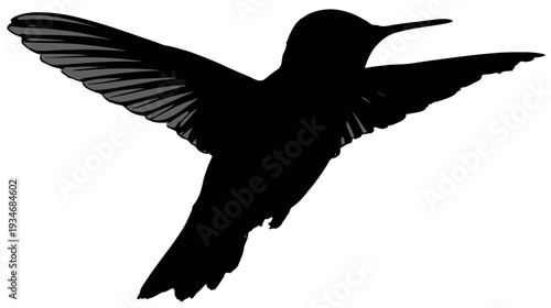 Elegant Black Hummingbird Silhouette Flying with Spread Wings, Isolated Vector Illustration, Graceful Avian Design Element
