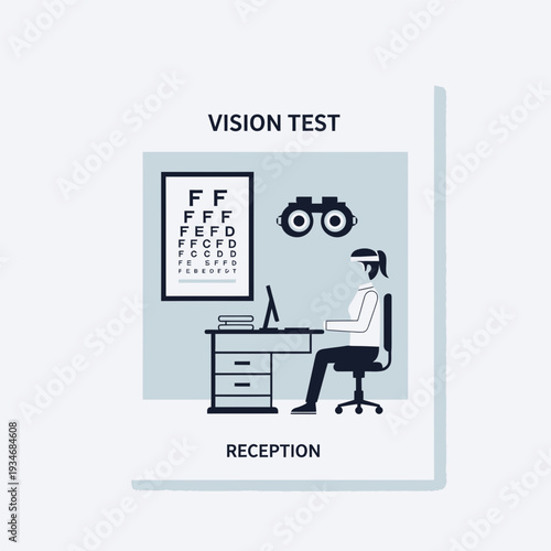 Comprehensive Eye Examination Depicted: Vision Assessment and Reception Illustration