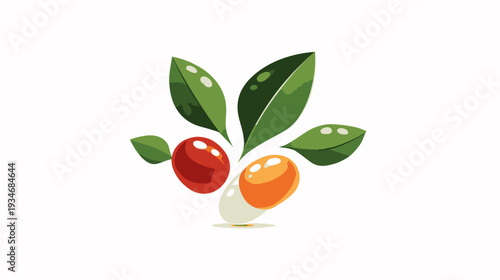 Natural Herbal Supplement Concept with Organic Red Berries, Green Leaves, and Medicine Capsule for Health & Wellness