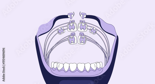 Conceptual Orthodontic Diagram Illustrating Teeth Correction, Dental Braces, and Mouth Anatomy
