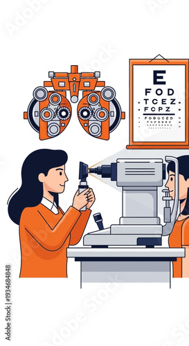 Comprehensive Eye Examination: Vision Care Professional Performing a Patient's Vision Test