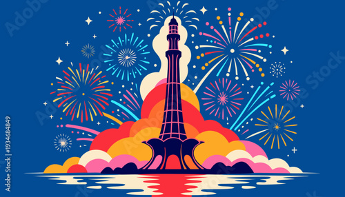 Vibrant fireworks illuminate Tokyo Tower on a joyful summer evening