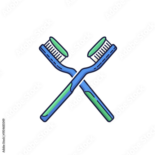 Crossed Toothbrushes Symbolizing Dental Health and Hygiene in a Modern, Flat Illustration