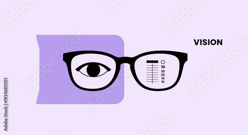 Conceptual Illustration Depicting Eyeglasses, Vision, and Eye Examination in Minimalist Design