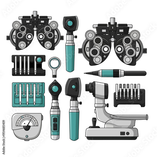 Comprehensive Ophthalmic Tools: Illustration of Eye Examination Instruments for Healthcare Practices