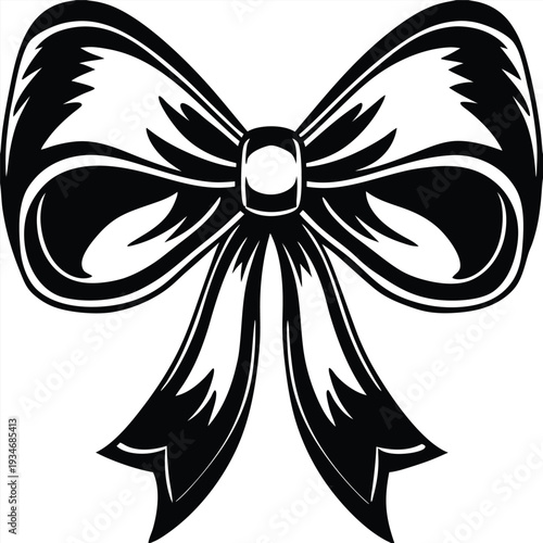 A black and white illustration showcases a classically tied bow, emphasizing its contours