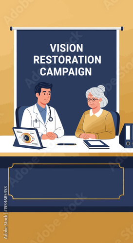 Comprehensive Vision Care Campaign: Doctor Consulting Elderly Patient on Eyecare Solutions