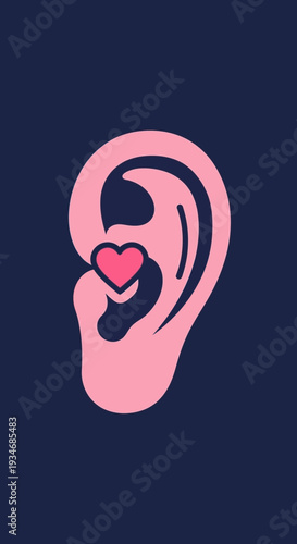 Conceptual Illustration Depicting Loving Ear and the Symbol of Affection, Romantic Symbolism
