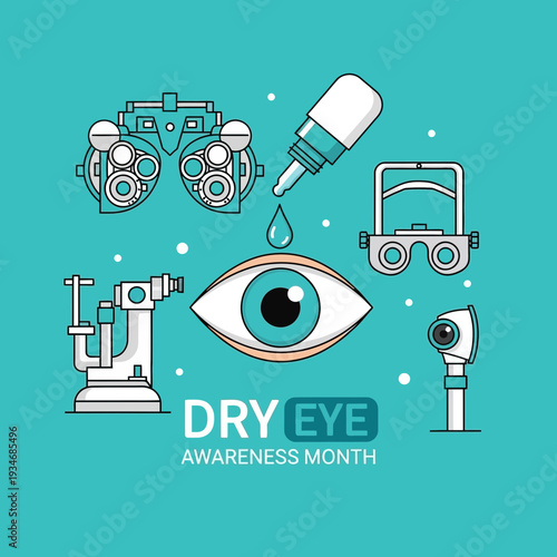 Comprehensive Visual Representation of Dry Eye Awareness, Eye Care and Medical Equipment
