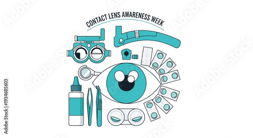 Contact Lens Awareness Week: Essential Eye Care Instruments Illustrated On White Background