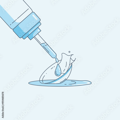 Contact Lens Care: Illustration of Eye Drops Infusing a Delicate Contact Lens for Vision Health