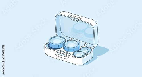Contact Lens Case With Lenses, Isometric View, Isolated On Light Blue Background