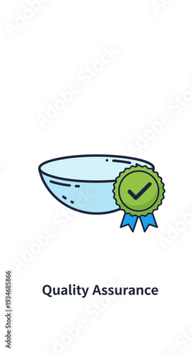 Conceptual Illustration Depicting Quality Assurance Symbol With A Check Mark Next To A Bowl