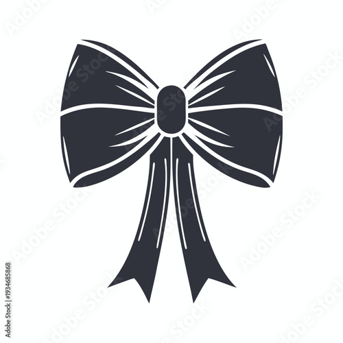 An isolated black and white bow with a shiny center enhances elegance easily