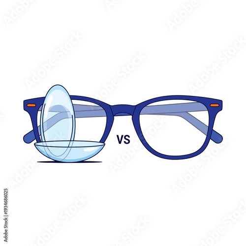 Conceptual Illustration Comparing Contact Lenses With Eyeglasses for Vision Correction Solutions