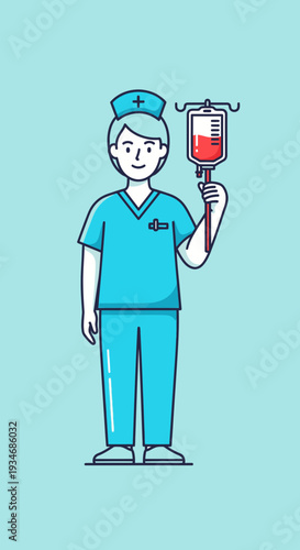Dedicated Medical Professional Administering Intravenous Fluid, Healthcare Illustration with
