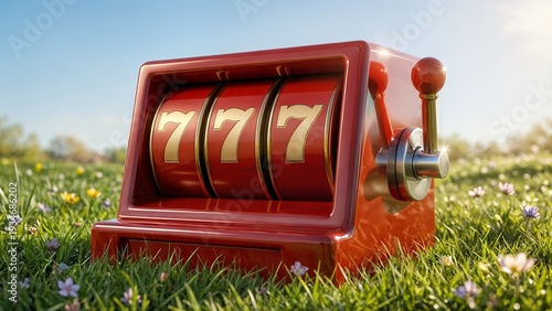 3d slot machine with 777 in casino vibes, summer time
