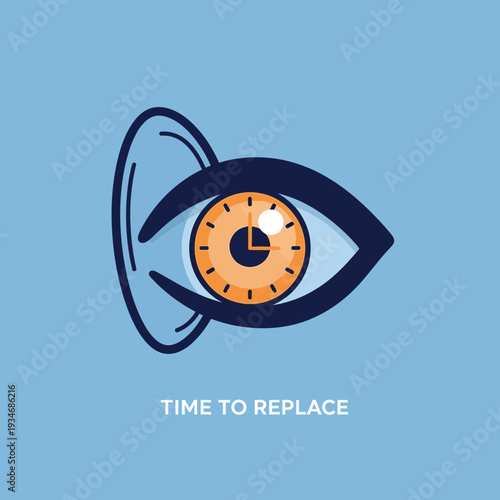 Conceptual Illustration Depicting Time And Vision, Contact Lens, Eye, And Clock Elements