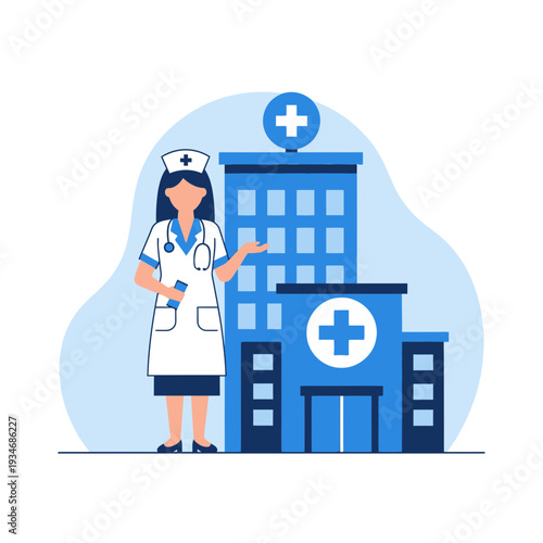 Dedicated Medical Professional Stands Proudly Beside Modern Hospital Building Depicting Healthcare