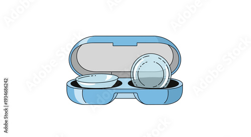 Contact Lenses Case Displaying Lens, Storage Device, and Eyecare Accessory Illustration