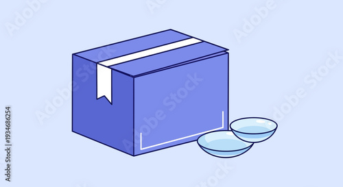 Contact Lenses Delivery: Package Box With Two Contact Lenses Isolated On A Light Background