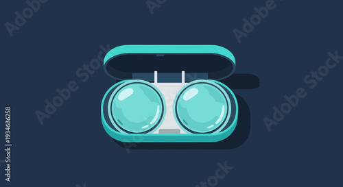 Contact Lenses Case Illustration With Lenses Displayed Against A Dark Blue Background