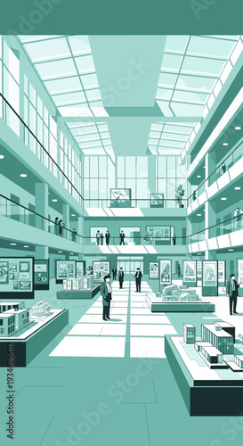 Contemporary Architectural Illustration Showcasing Modern Interior Design And Public Spaces