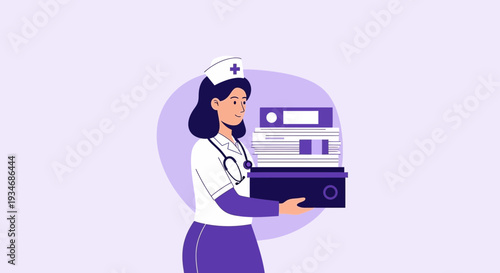 Dedicated Nurse Holding Medical Records: Healthcare Professional Carrying Patient Files Efficiently