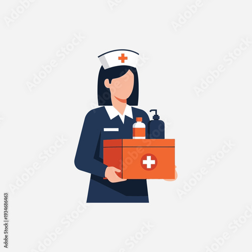 Dedicated Nurse Holds Medical Supplies in a Simplified Illustration Depicting Healthcare