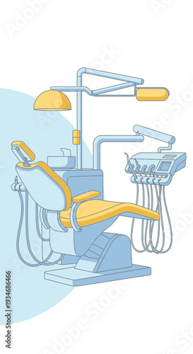 Contemporary Dental Chair Illustration Showcasing Modern Equipment For Oral Health Procedures