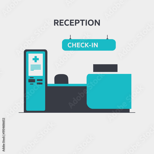 Contemporary Vector Illustration Of A Healthcare Reception Desk And Check-In Area