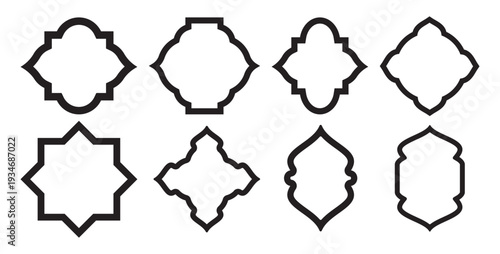 Arabic arch and frame collection. Oriental Islamic shapes silhhouettes to Ramadan greetings design.
