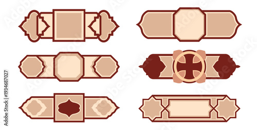 Arabic arch and cartouches frame collection. Oriental Islamic shapes silhouettes to Ramadan greetings design.