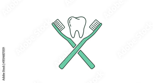 Dental Care Emblem Depicting Crossed Toothbrushes And A Tooth Illustration