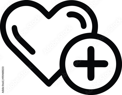 An outlined heart icon shows a plus symbol indicating a health and wellness theme
