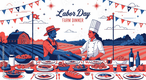 Farmers and chef share labor day farm dinner under colorful bunting