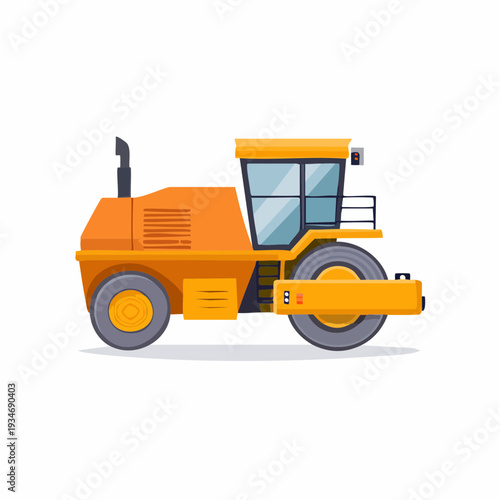 Illustration of a yellow road roller, construction equipment.