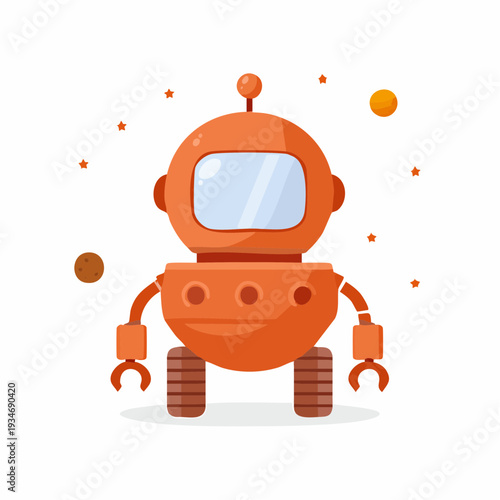 Cartoon robot design with space elements and stars