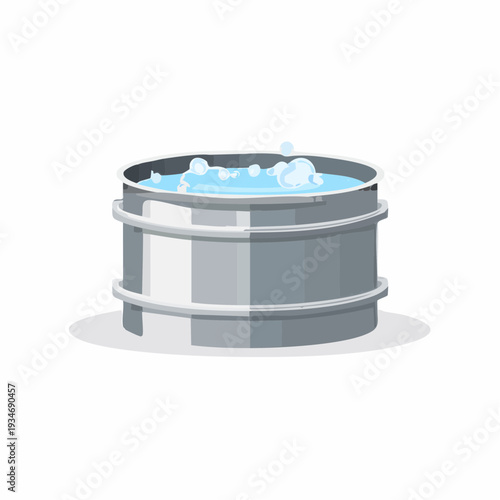 Cartoon illustration of a metal tub filled with soapy water and bubbles