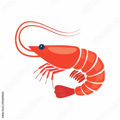 Stylized Illustration of a Red Cooked Shrimp, Aquatic Delicacy Isolated