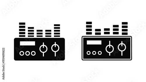 Two black audio equalizer icons with control knobs a bold silhouette